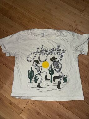 Howdy Skeleton Graphic Crop Top - White